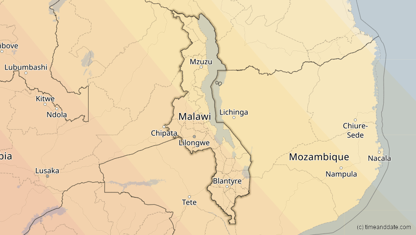A map of Malawi, showing the path of the 24. Okt 2060 Ringförmige Sonnenfinsternis