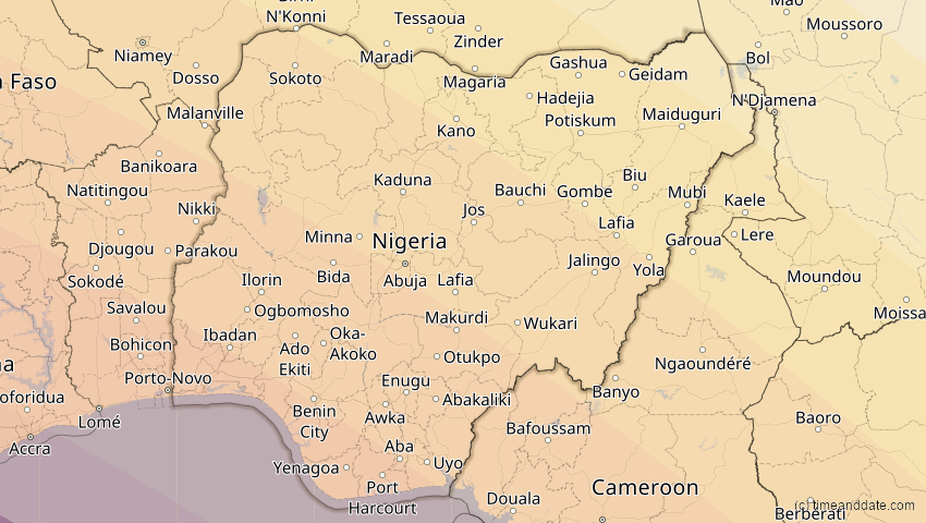 A map of Nigeria, showing the path of the 24. Okt 2060 Ringförmige Sonnenfinsternis