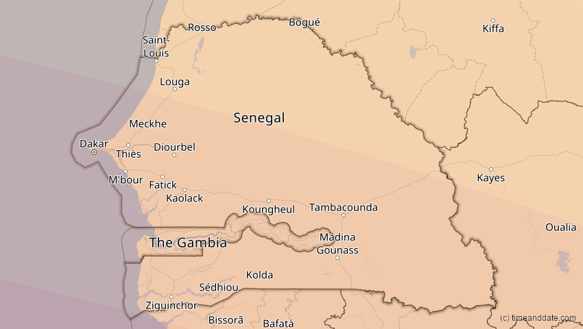 A map of Senegal, showing the path of the 24. Okt 2060 Ringförmige Sonnenfinsternis