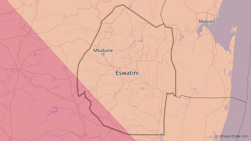 A map of Eswatini, showing the path of the 24. Okt 2060 Ringförmige Sonnenfinsternis