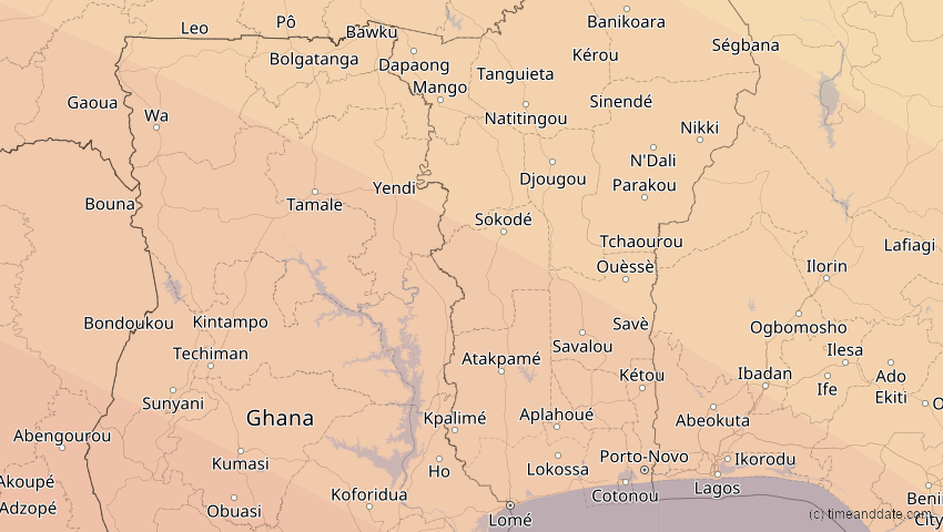 A map of Togo, showing the path of the 24. Okt 2060 Ringförmige Sonnenfinsternis