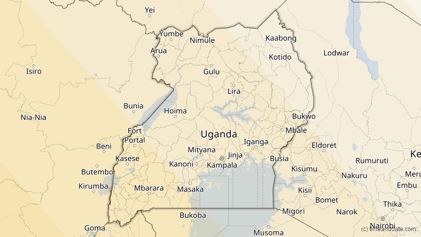 A map of Uganda, showing the path of the 24. Okt 2060 Ringförmige Sonnenfinsternis