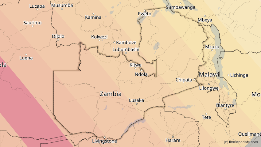 A map of Sambia, showing the path of the 24. Okt 2060 Ringförmige Sonnenfinsternis