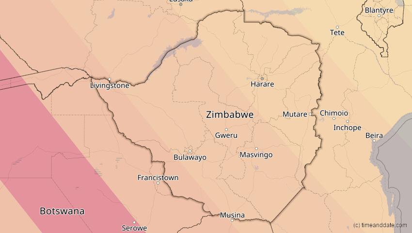 A map of Simbabwe, showing the path of the 24. Okt 2060 Ringförmige Sonnenfinsternis