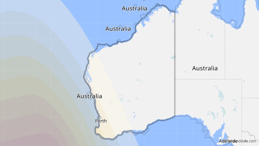 A map of Western Australia, Australien, showing the path of the 24. Okt 2060 Ringförmige Sonnenfinsternis