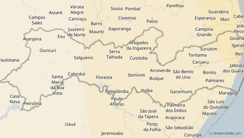 A map of Pernambuco, Brasilien, showing the path of the 24. Okt 2060 Ringförmige Sonnenfinsternis