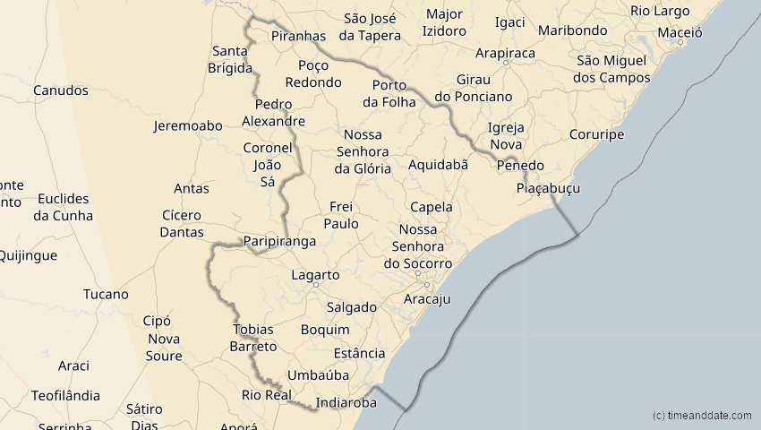 A map of Sergipe, Brasilien, showing the path of the 24. Okt 2060 Ringförmige Sonnenfinsternis