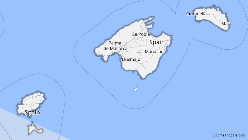 A map of Balearische Inseln, Spanien, showing the path of the 24. Okt 2060 Ringförmige Sonnenfinsternis