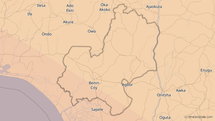 A map of Edo, Nigeria, showing the path of the 24. Okt 2060 Ringförmige Sonnenfinsternis