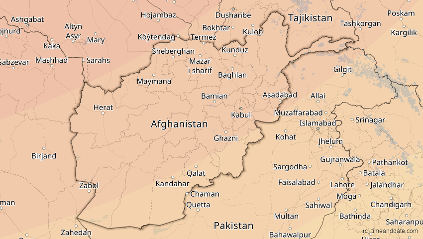 A map of Afghanistan, showing the path of the 20. Apr 2061 Totale Sonnenfinsternis