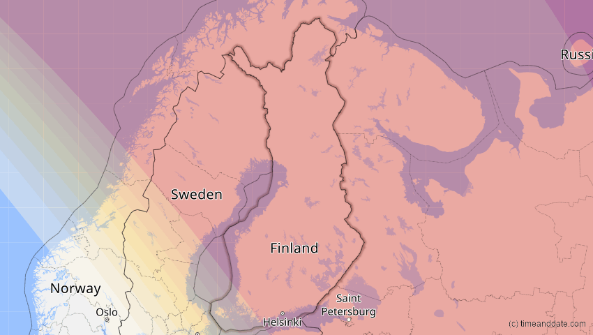 A map of Finnland, showing the path of the 20. Apr 2061 Totale Sonnenfinsternis