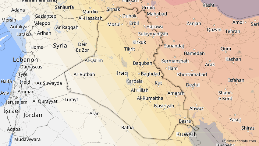 A map of Irak, showing the path of the 20. Apr 2061 Totale Sonnenfinsternis