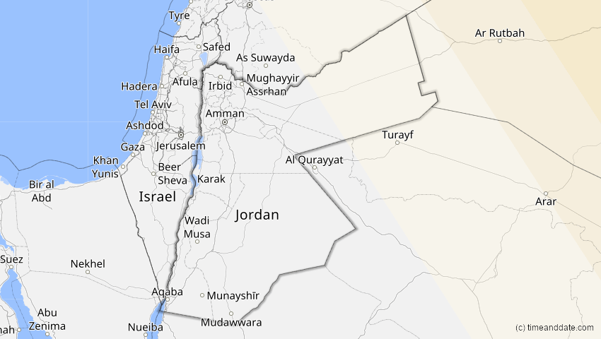 A map of Jordanien, showing the path of the 20. Apr 2061 Totale Sonnenfinsternis