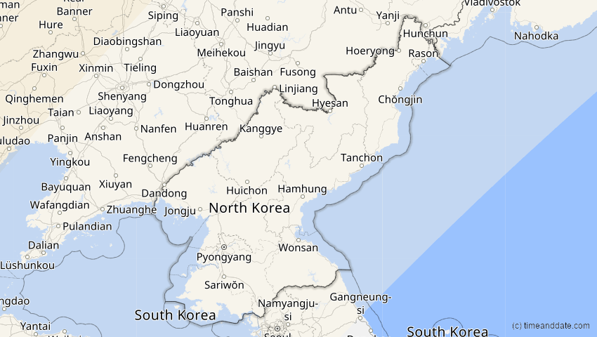 A map of Nordkorea, showing the path of the 20. Apr 2061 Totale Sonnenfinsternis