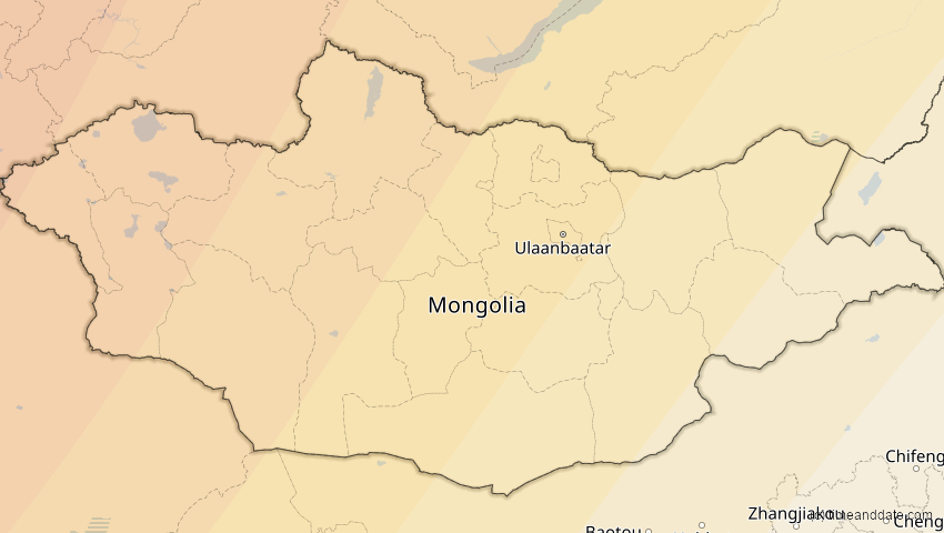 A map of Mongolei, showing the path of the 20. Apr 2061 Totale Sonnenfinsternis
