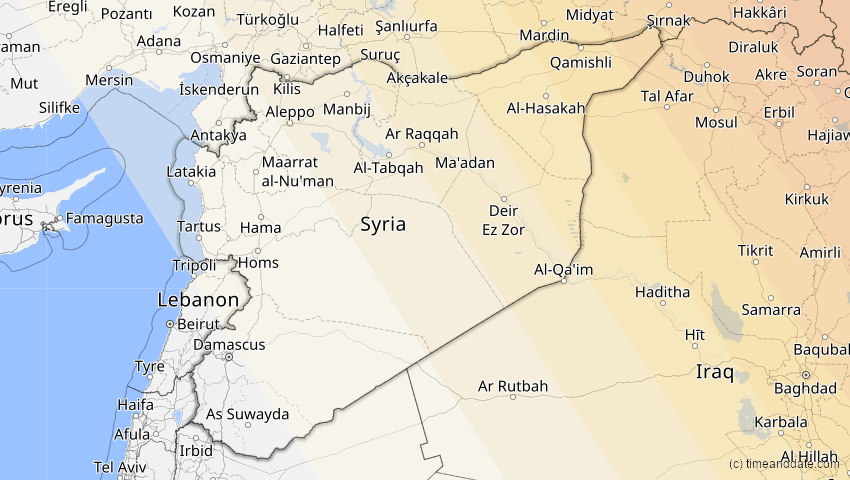 A map of Syrien, showing the path of the 20. Apr 2061 Totale Sonnenfinsternis