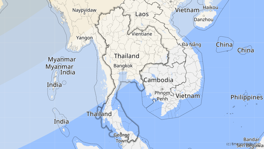 A map of Thailand, showing the path of the 20. Apr 2061 Totale Sonnenfinsternis