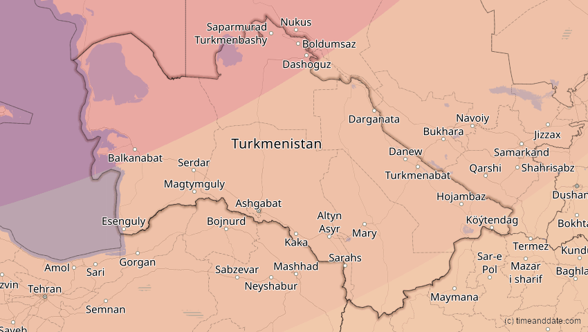 A map of Turkmenistan, showing the path of the 20. Apr 2061 Totale Sonnenfinsternis