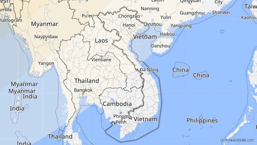 A map of Vietnam, showing the path of the 20. Apr 2061 Totale Sonnenfinsternis