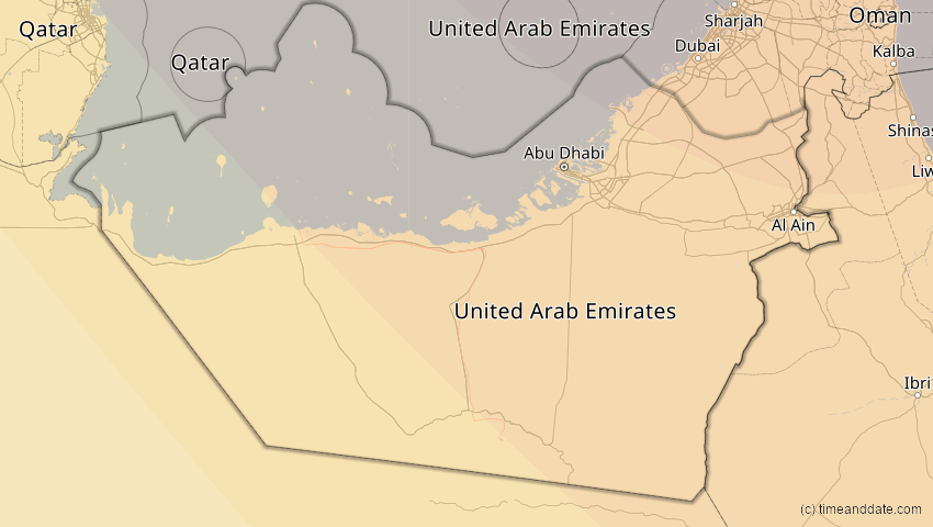 A map of Abu Dhabi, Vereinigte Arabische Emirate, showing the path of the 20. Apr 2061 Totale Sonnenfinsternis
