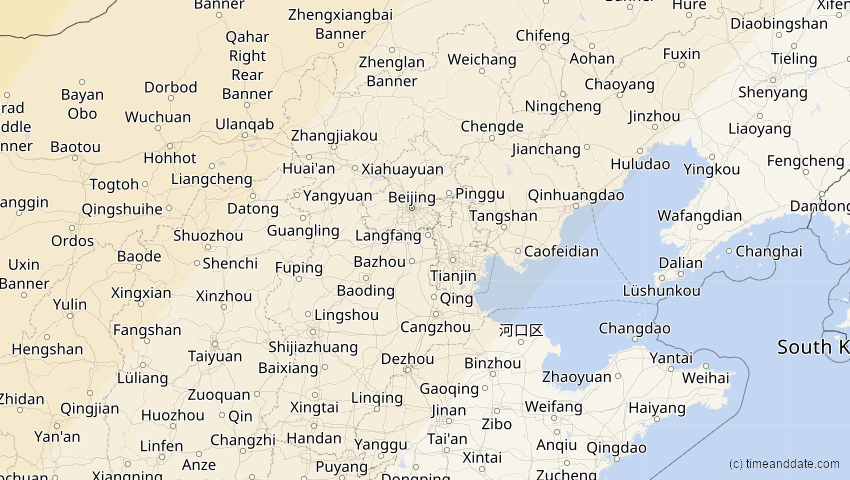 A map of Hebei, China, showing the path of the 20. Apr 2061 Totale Sonnenfinsternis