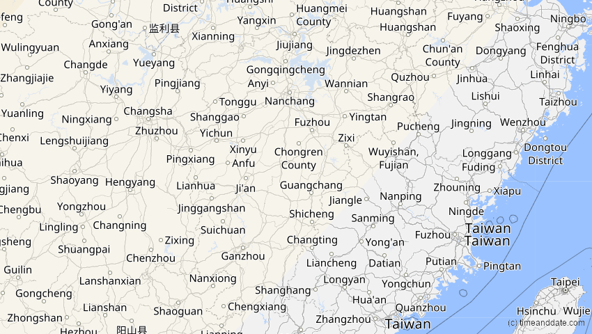 A map of Jiangxi, China, showing the path of the 20. Apr 2061 Totale Sonnenfinsternis