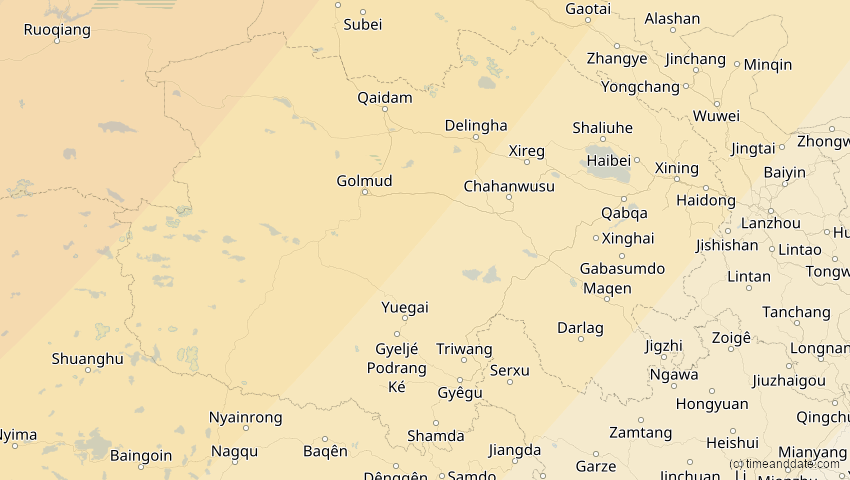 A map of Qinghai, China, showing the path of the 20. Apr 2061 Totale Sonnenfinsternis