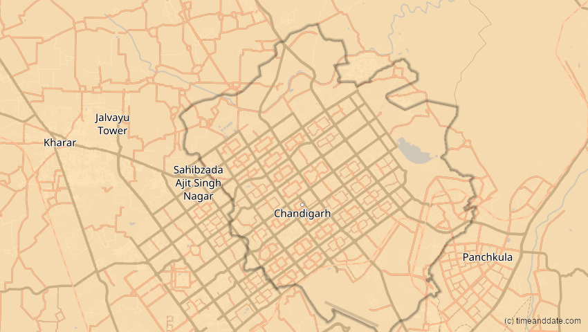 A map of Chandigarh, Indien, showing the path of the 20. Apr 2061 Totale Sonnenfinsternis