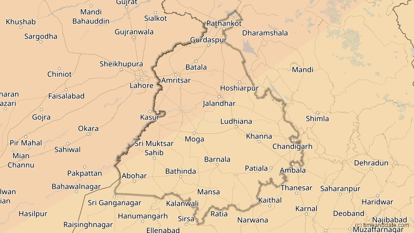 A map of Punjab, Indien, showing the path of the 20. Apr 2061 Totale Sonnenfinsternis