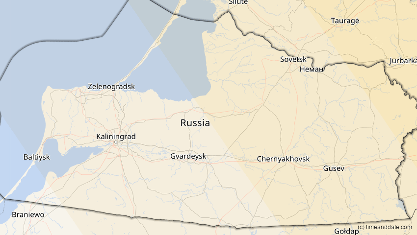 A map of Kaliningrad, Russland, showing the path of the 20. Apr 2061 Totale Sonnenfinsternis