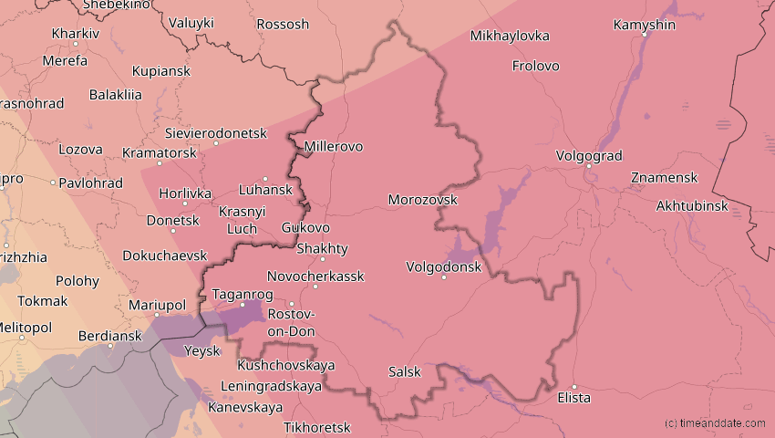 A map of Rostow, Russland, showing the path of the 20. Apr 2061 Totale Sonnenfinsternis