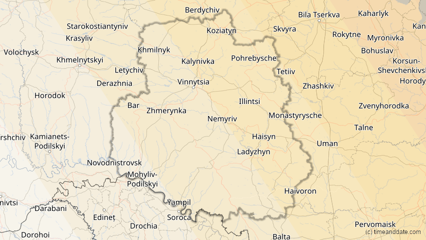 A map of Winnyzja, Ukraine, showing the path of the 20. Apr 2061 Totale Sonnenfinsternis