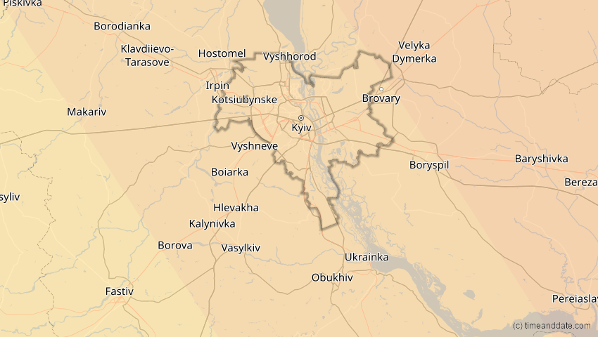 A map of Kiew, Ukraine, showing the path of the 20. Apr 2061 Totale Sonnenfinsternis