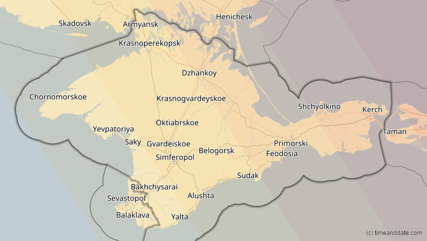 A map of Auton. Republik Krim, Ukraine, showing the path of the 20. Apr 2061 Totale Sonnenfinsternis