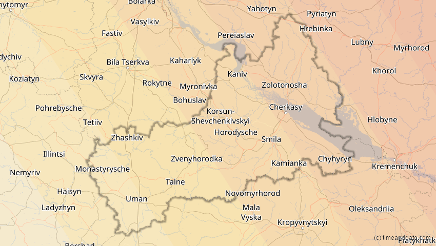 A map of Tscherkassy, Ukraine, showing the path of the 20. Apr 2061 Totale Sonnenfinsternis