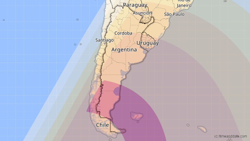 A map of Argentinien, showing the path of the 13. Okt 2061 Ringförmige Sonnenfinsternis