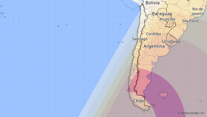 A map of Chile, showing the path of the 13. Okt 2061 Ringförmige Sonnenfinsternis