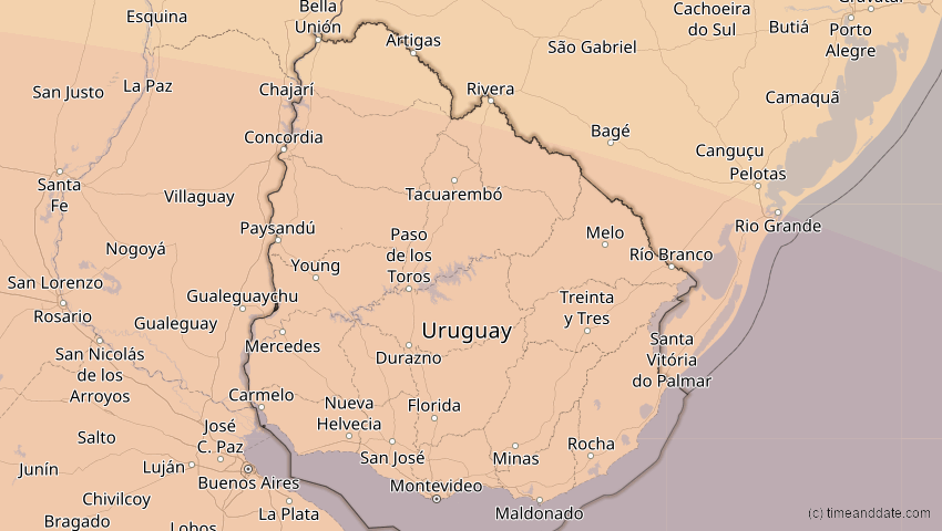 A map of Uruguay, showing the path of the 13. Okt 2061 Ringförmige Sonnenfinsternis