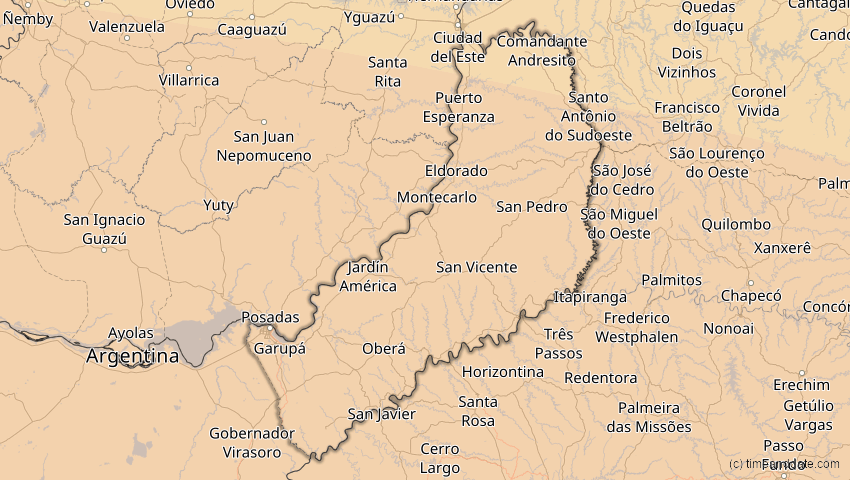 A map of Misiones, Argentinien, showing the path of the 13. Okt 2061 Ringförmige Sonnenfinsternis