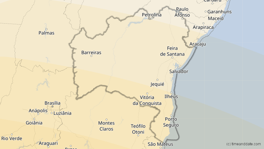 A map of Bahia, Brasilien, showing the path of the 13. Okt 2061 Ringförmige Sonnenfinsternis