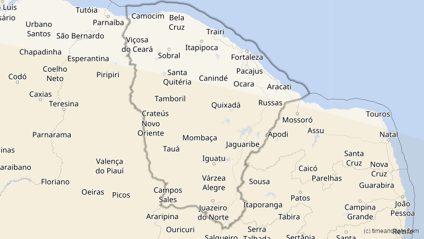 A map of Ceará, Brasilien, showing the path of the 13. Okt 2061 Ringförmige Sonnenfinsternis