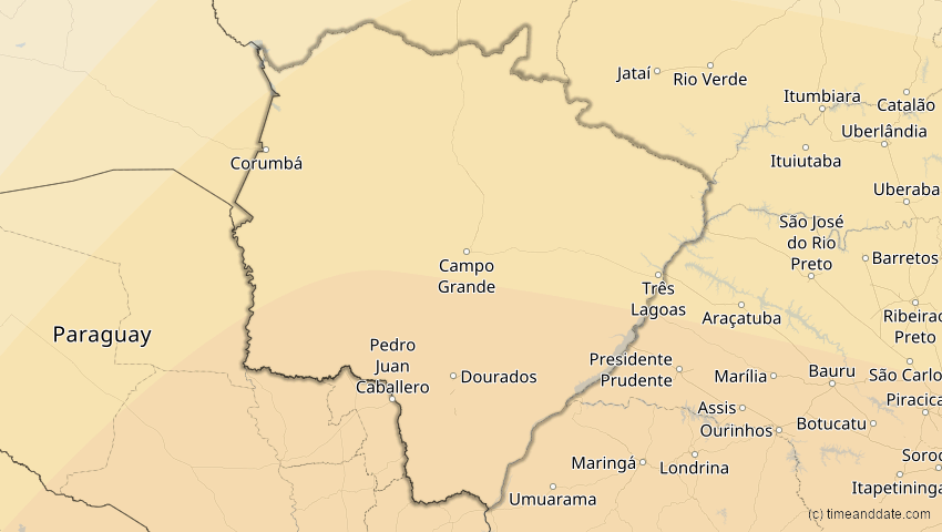 A map of Mato Grosso do Sul, Brasilien, showing the path of the 13. Okt 2061 Ringförmige Sonnenfinsternis