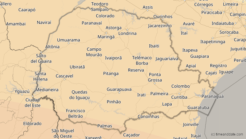 A map of Paraná, Brasilien, showing the path of the 13. Okt 2061 Ringförmige Sonnenfinsternis