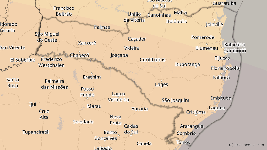 A map of Santa Catarina, Brasilien, showing the path of the 13. Okt 2061 Ringförmige Sonnenfinsternis