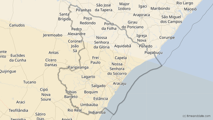 A map of Sergipe, Brasilien, showing the path of the 13. Okt 2061 Ringförmige Sonnenfinsternis