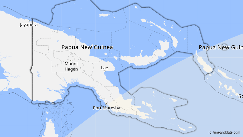 A map of Papua-Neuguinea, showing the path of the 11. Mär 2062 Partielle Sonnenfinsternis