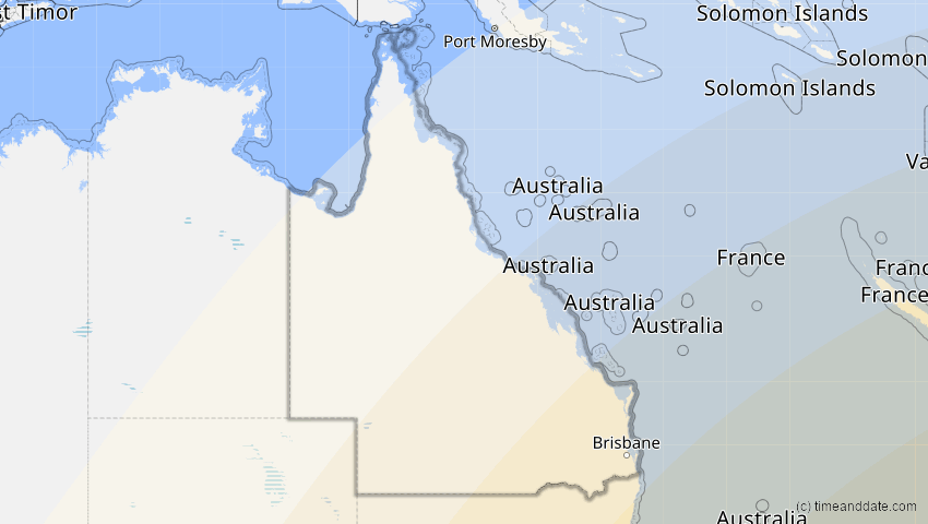 A map of Queensland, Australien, showing the path of the 11. Mär 2062 Partielle Sonnenfinsternis