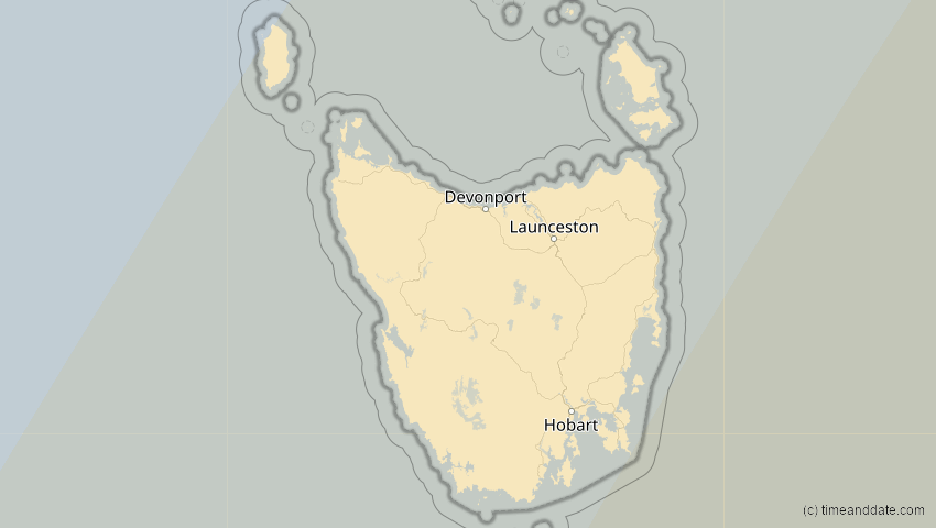 A map of Tasmanien, Australien, showing the path of the 11. Mär 2062 Partielle Sonnenfinsternis