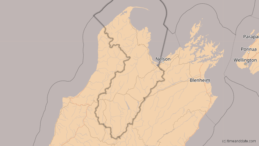 A map of Tasman, Neuseeland, showing the path of the 11. Mär 2062 Partielle Sonnenfinsternis