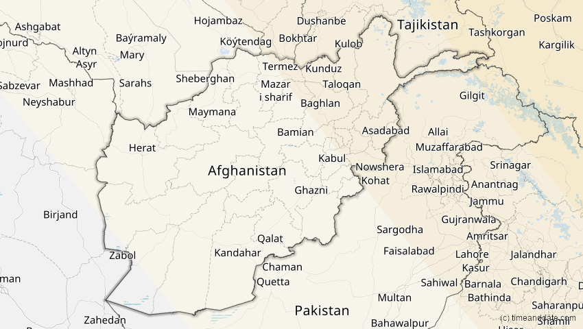 A map of Afghanistan, showing the path of the 3. Sep 2062 Partielle Sonnenfinsternis